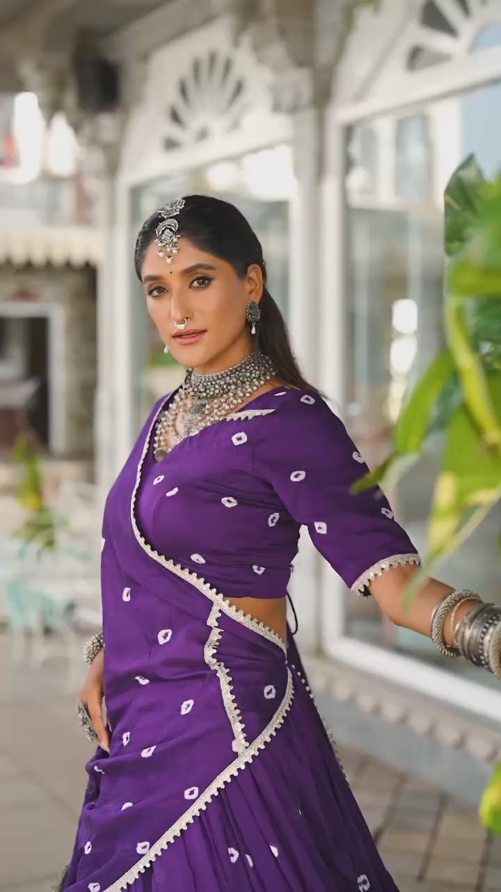 Traditional Bandhani Print Flared Lehenga Choli with Lace Border Dupatta
