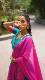 Traditional Zari Woven Silk Half Saree Set with Scalloped Embroidered Dupatta