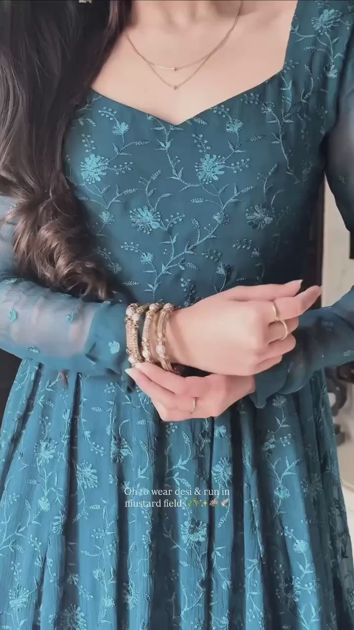 Fashion Factory Star Georgette Silk Embroidered Gown Set with Dupatta