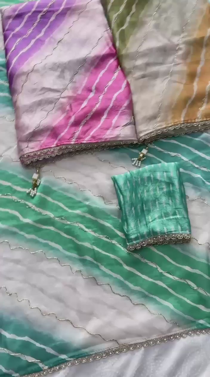 Contemporary Statement Handcrafted Wave Pattern Saree with Delicate Scalloped Border