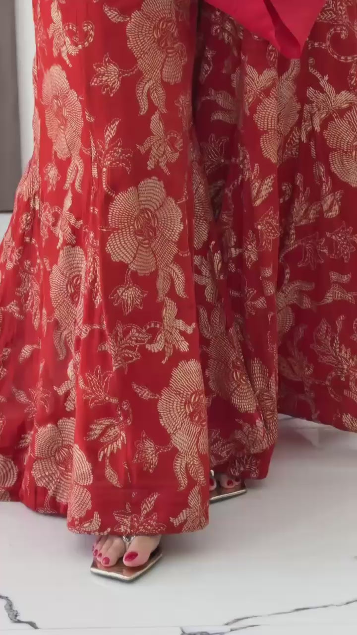 Regal Floral Embroidered Palazzo Ensemble for Grand Festivities - Fabric & Stitching Video Preview (Wholesale Surat)