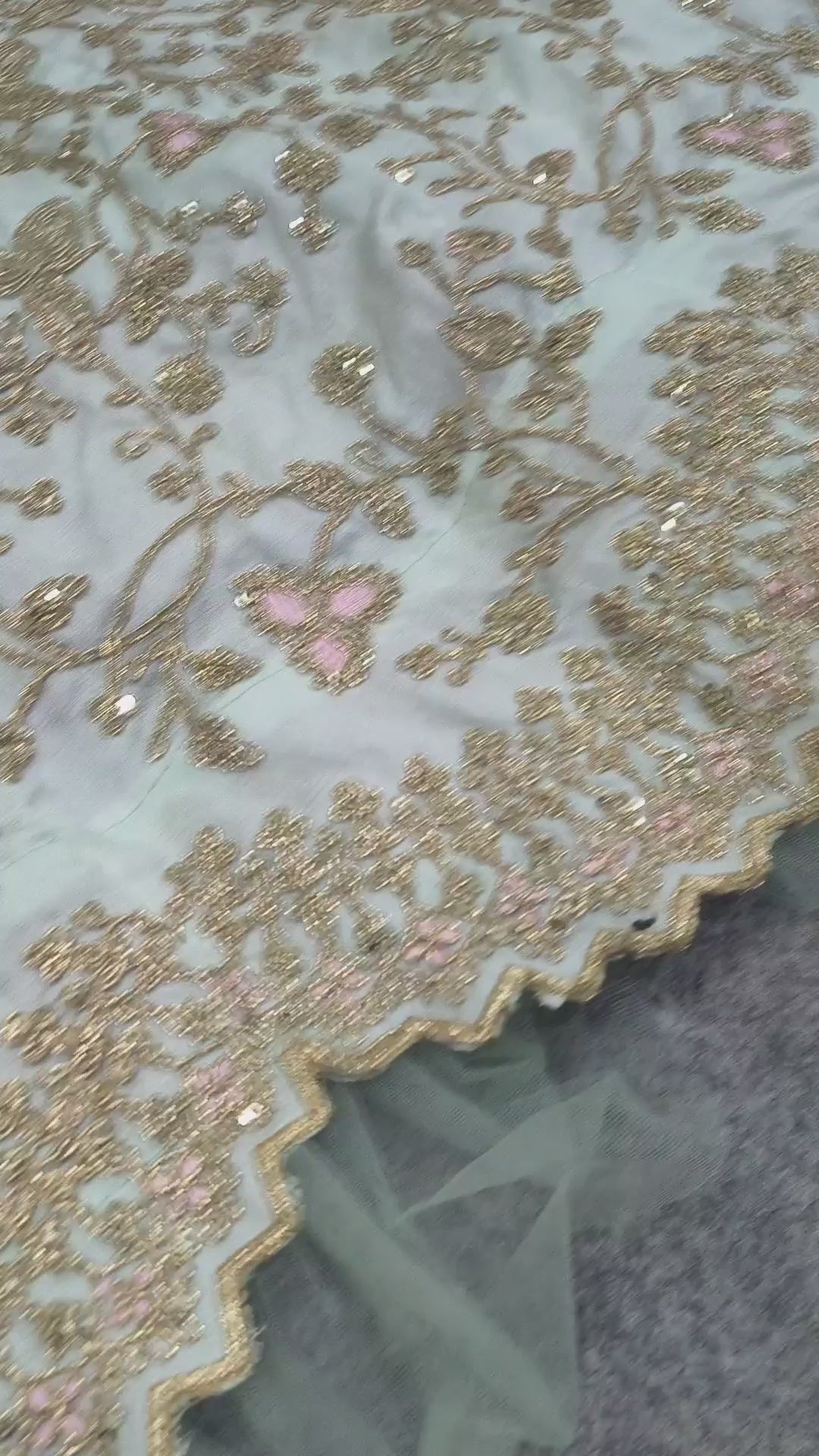 Delicate Floral Embroidered Lehenga Choli with Embroidered Cutwork Border Dupatta