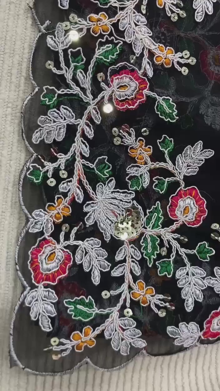 Midnight Radiance Handcrafted Floral Embroidered Saree for Grand Evenings