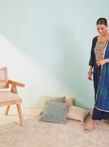 Festive Embroidered Anarkali Suit with Striped Dupatta
