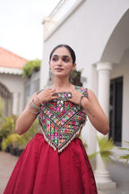 Cream Roman Silk Gota Work Designer Lehenga Set