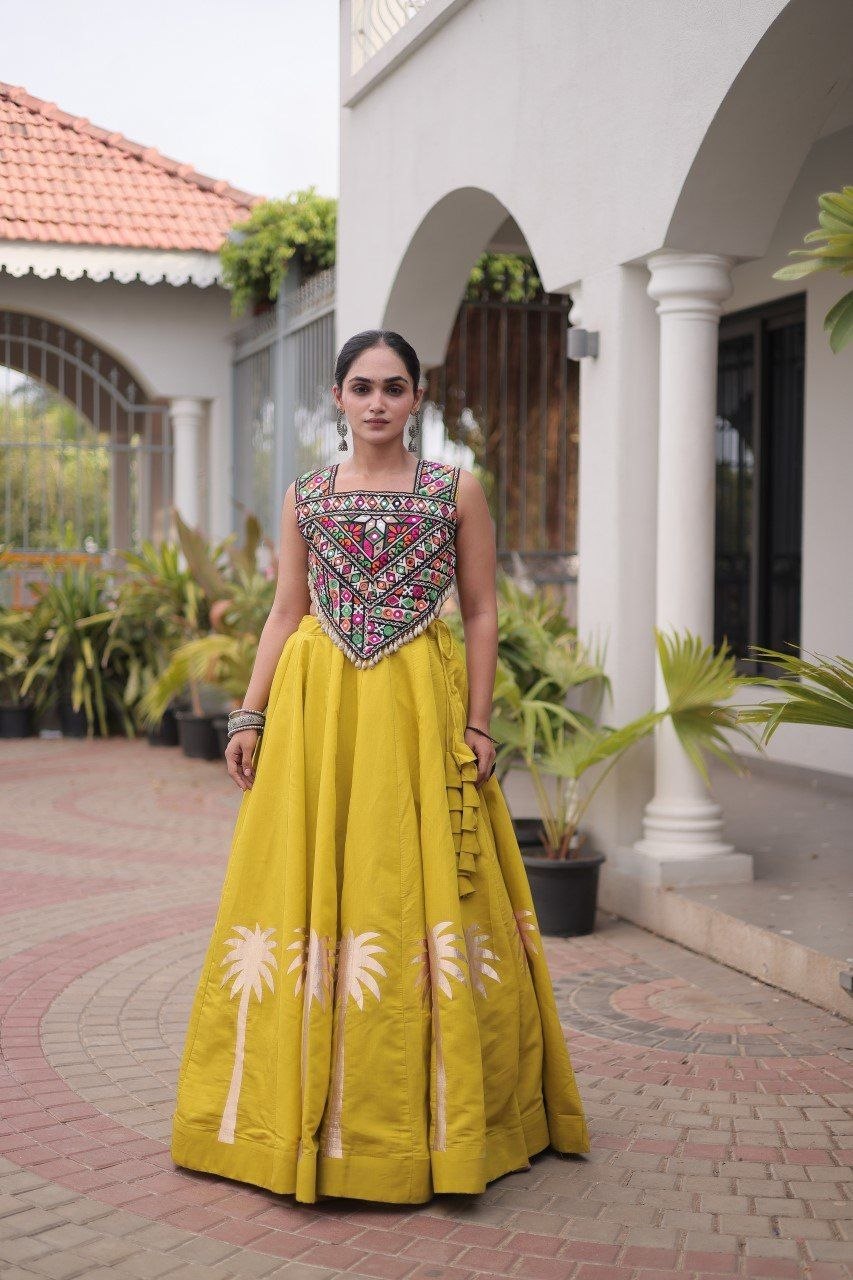 Cream Roman Silk Gota Work Designer Lehenga Set
