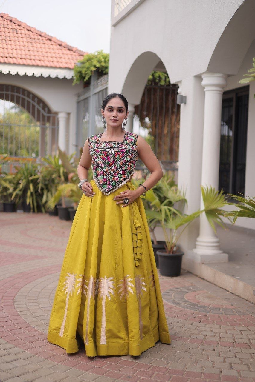 Cream Roman Silk Gota Work Designer Lehenga Set