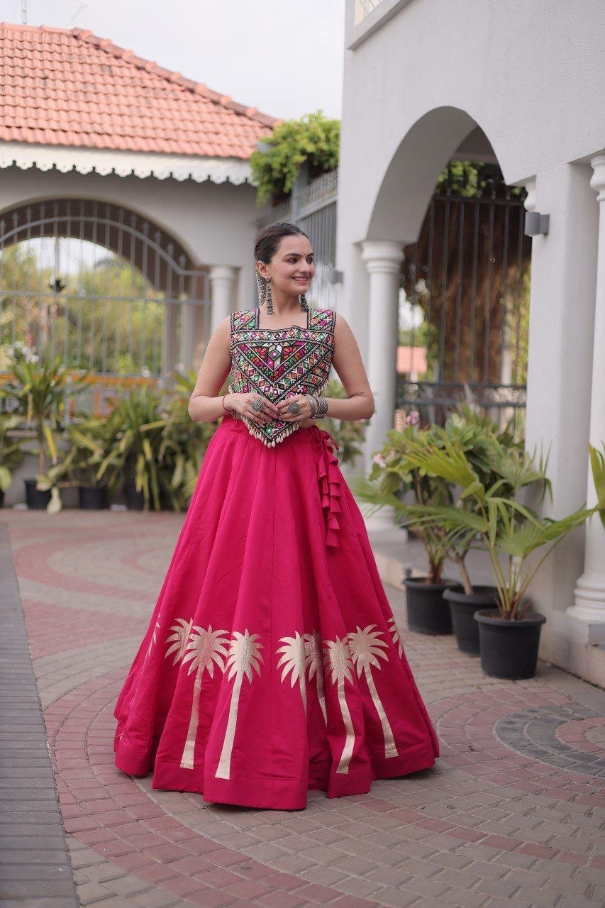 Cream Roman Silk Gota Work Designer Lehenga Set
