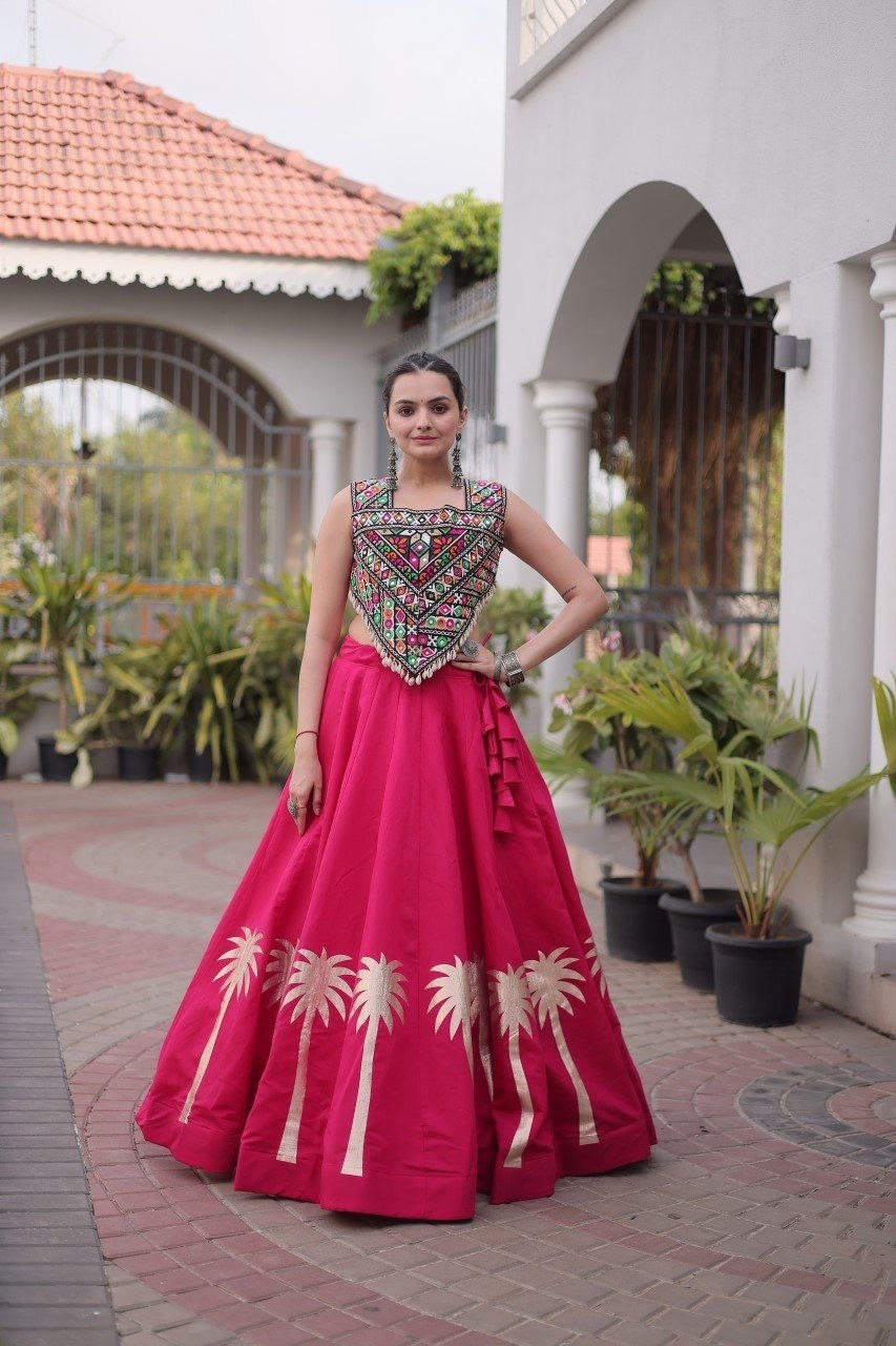 Cream Roman Silk Gota Work Designer Lehenga Set