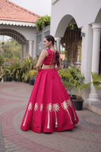 Cream Roman Silk Gota Work Designer Lehenga Set