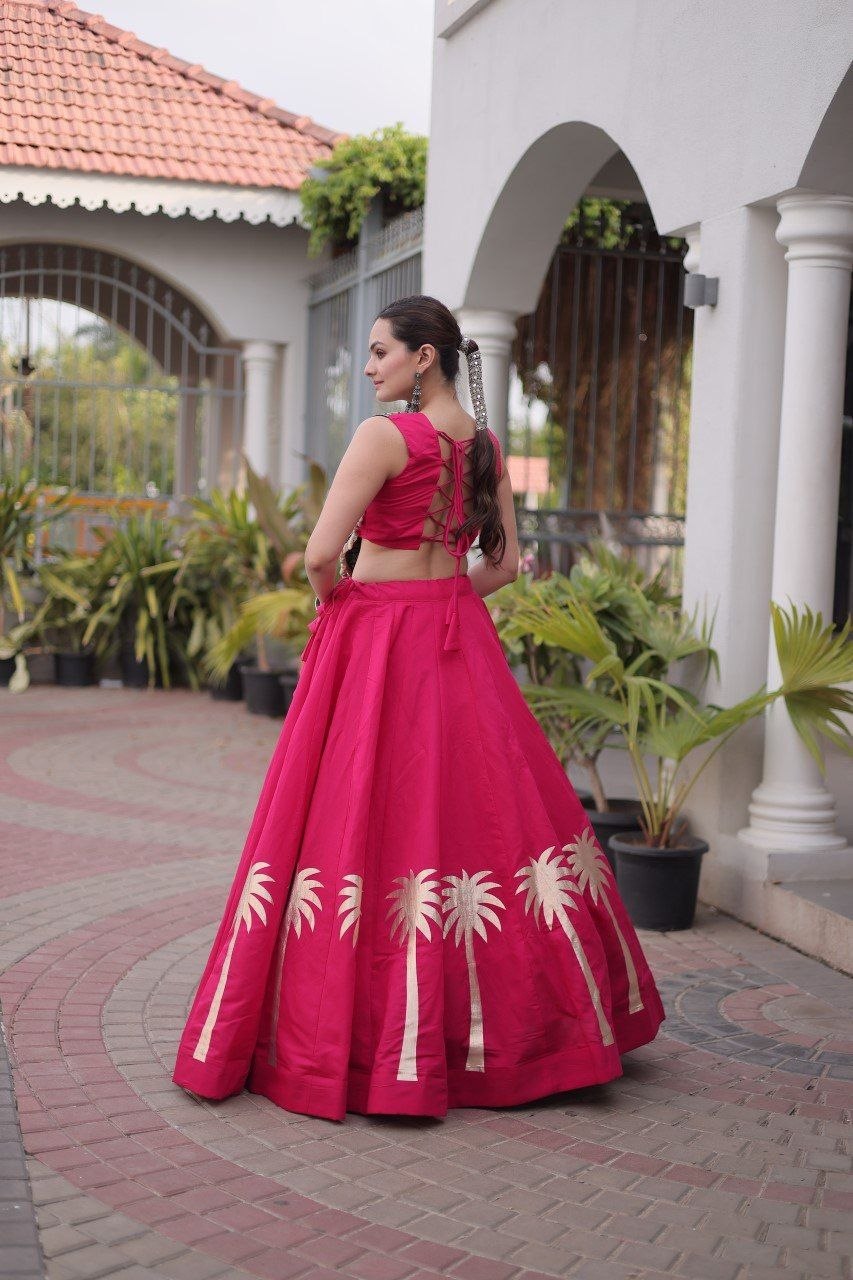 Cream Roman Silk Gota Work Designer Lehenga Set