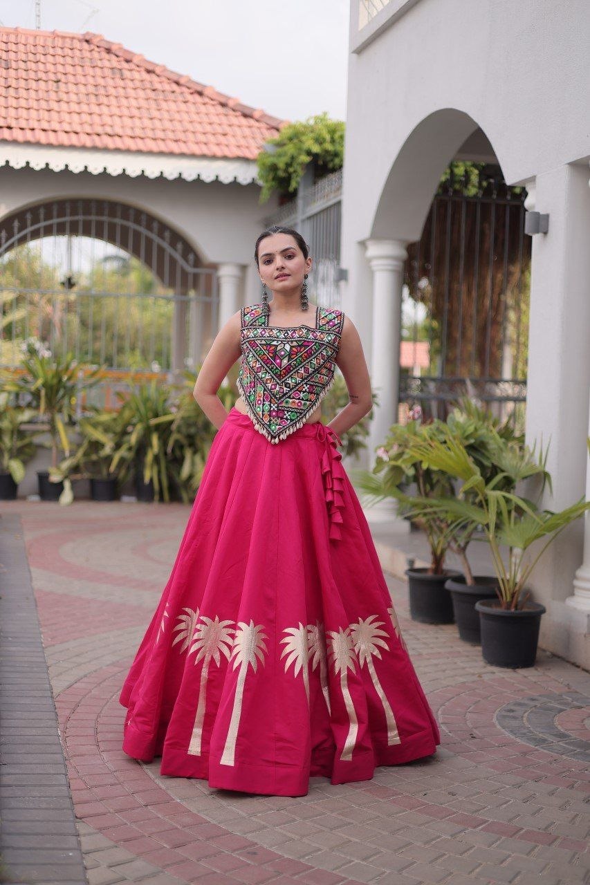 Cream Roman Silk Gota Work Designer Lehenga Set