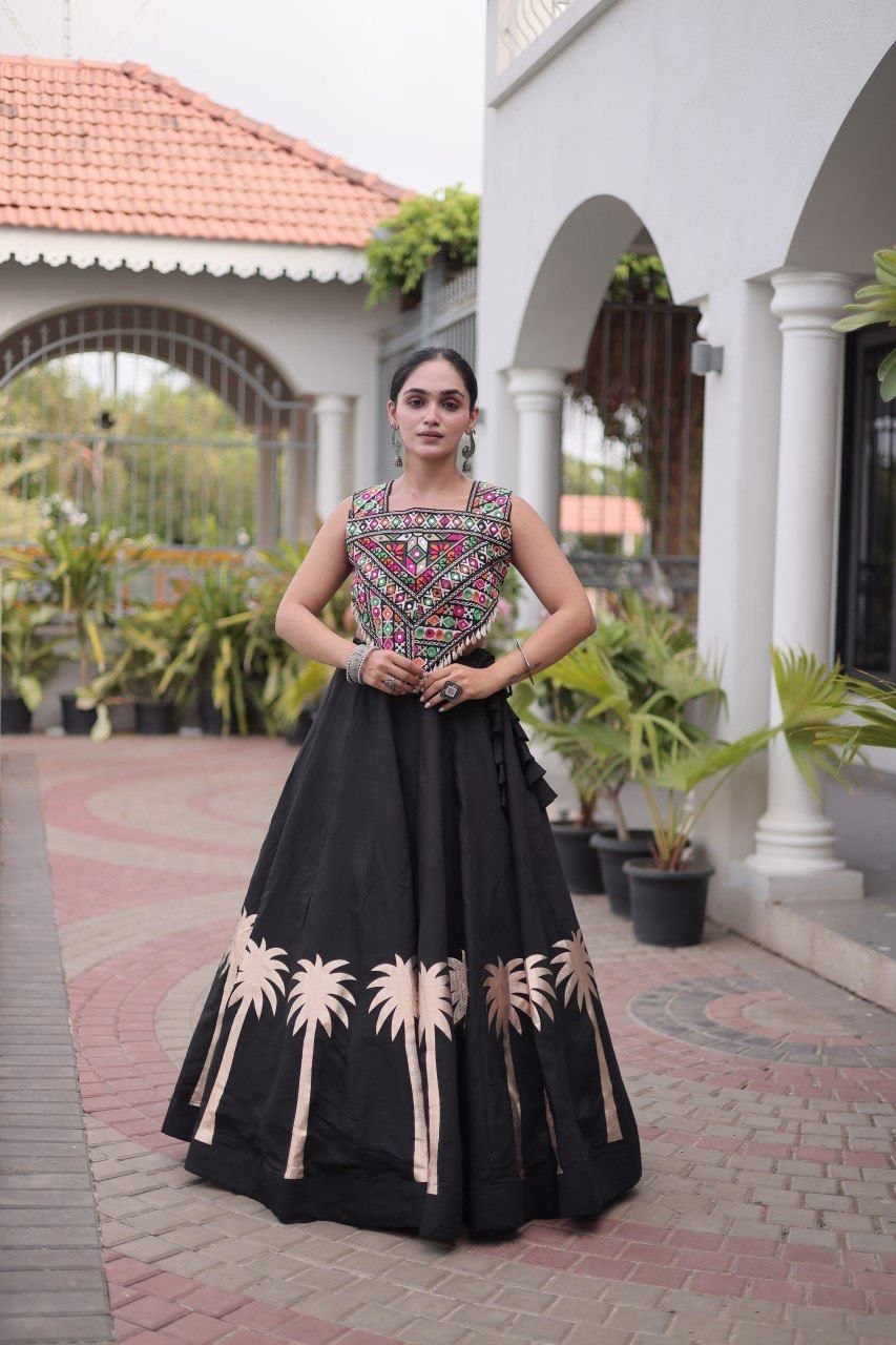 Cream Roman Silk Gota Work Designer Lehenga Set