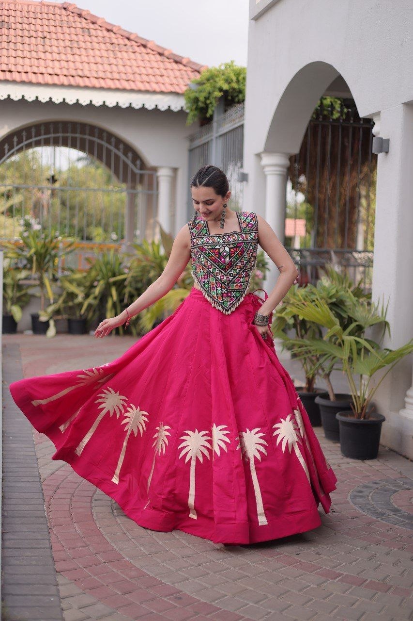 Cream Roman Silk Gota Work Designer Lehenga Set