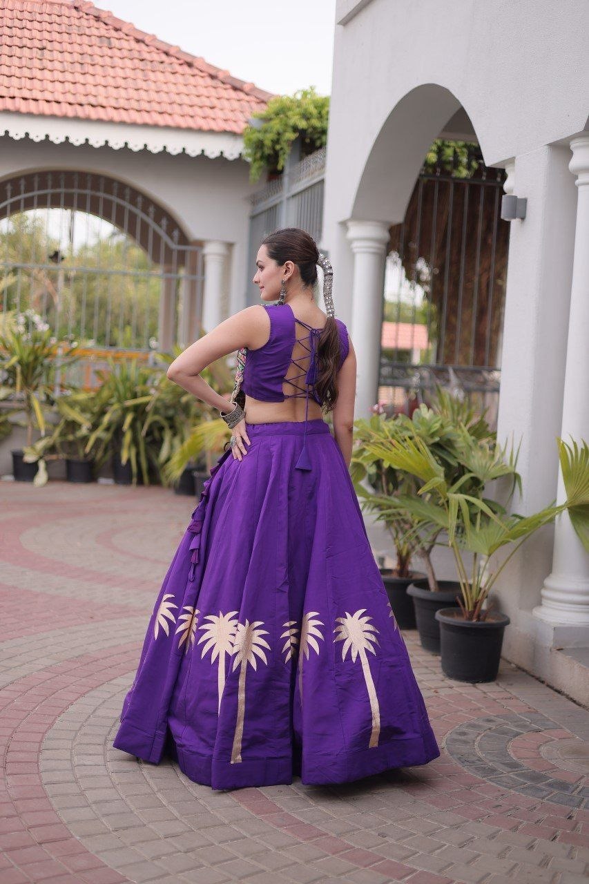 Cream Roman Silk Gota Work Designer Lehenga Set
