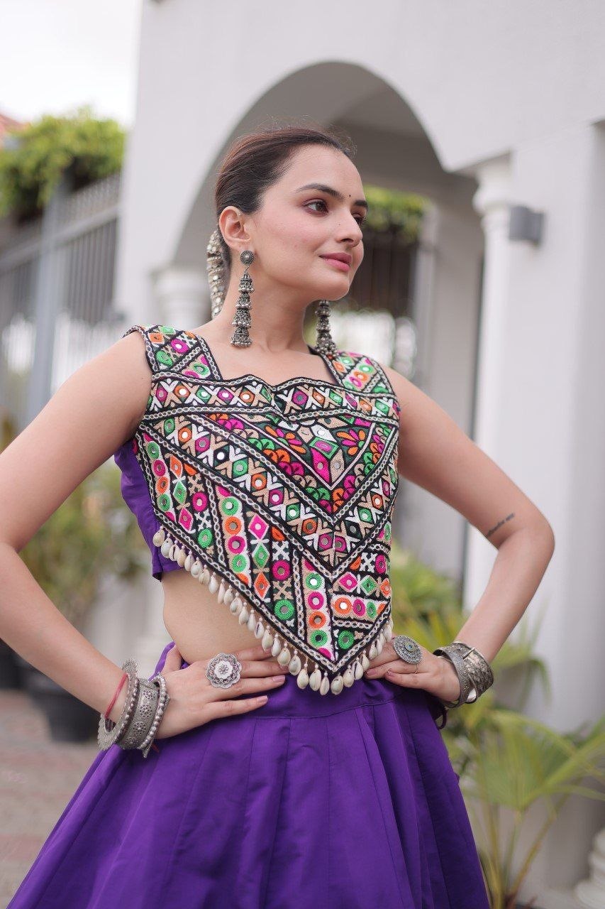 Cream Roman Silk Gota Work Designer Lehenga Set