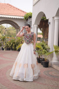 Cream Roman Silk Gota Work Designer Lehenga Set