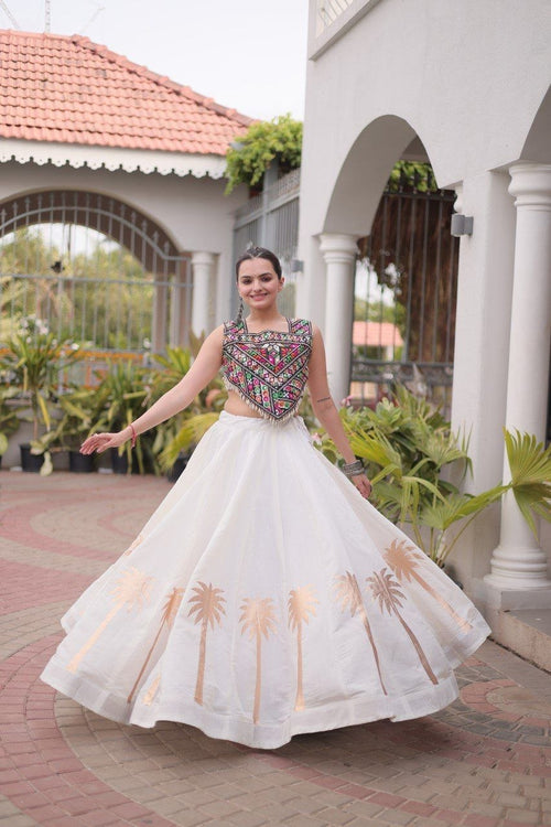 Cream Roman Silk Gota Work Designer Lehenga Set