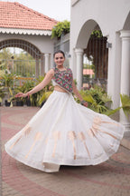 Cream Roman Silk Gota Work Designer Lehenga Set