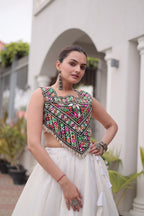 Cream Roman Silk Gota Work Designer Lehenga Set