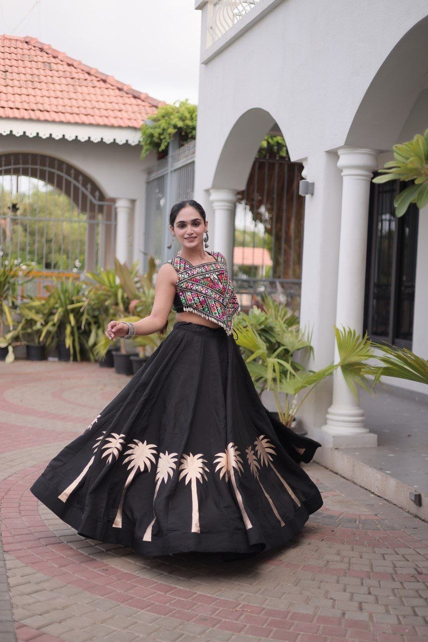 Cream Roman Silk Gota Work Designer Lehenga Set