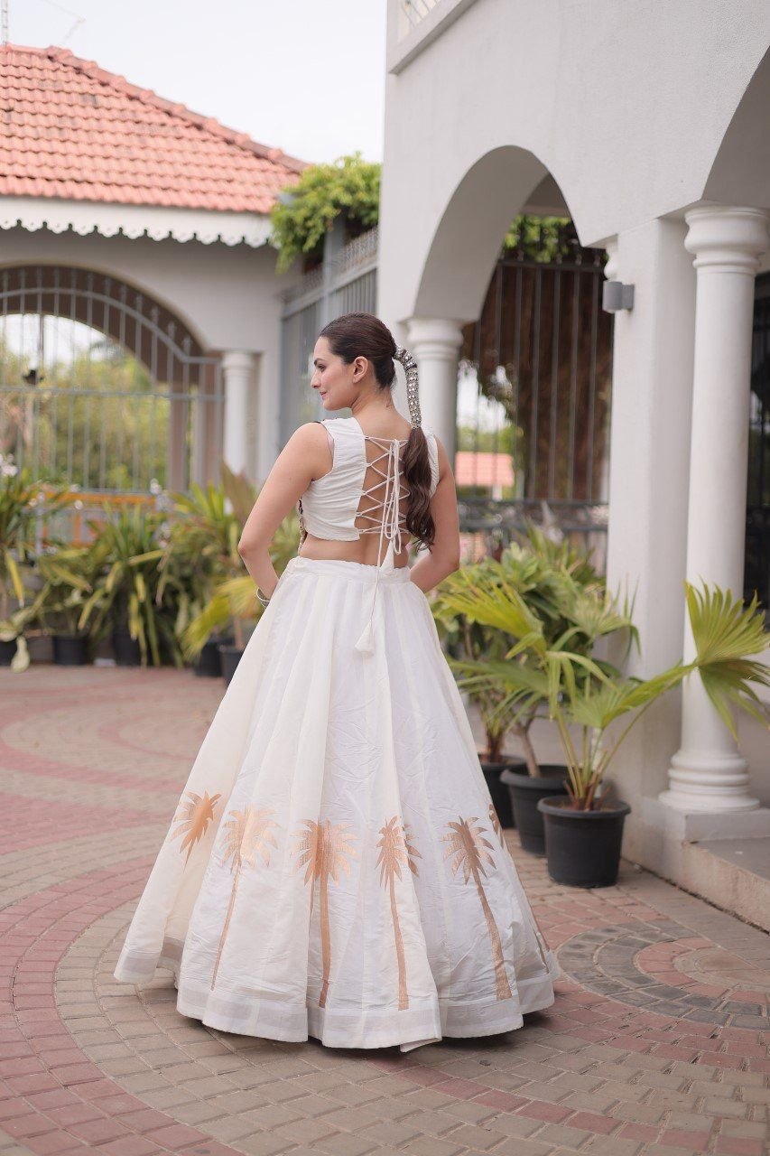 Cream Roman Silk Gota Work Designer Lehenga Set