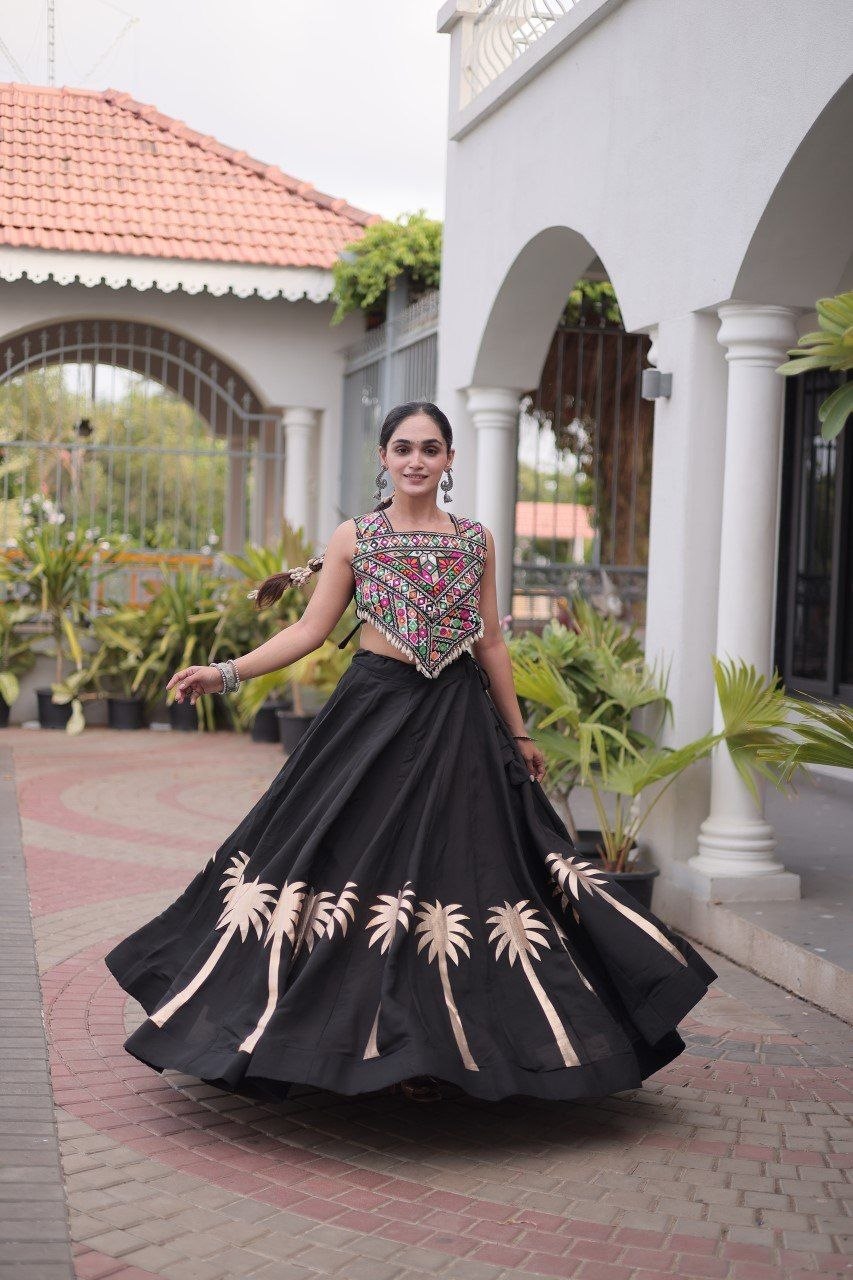 Cream Roman Silk Gota Work Designer Lehenga Set
