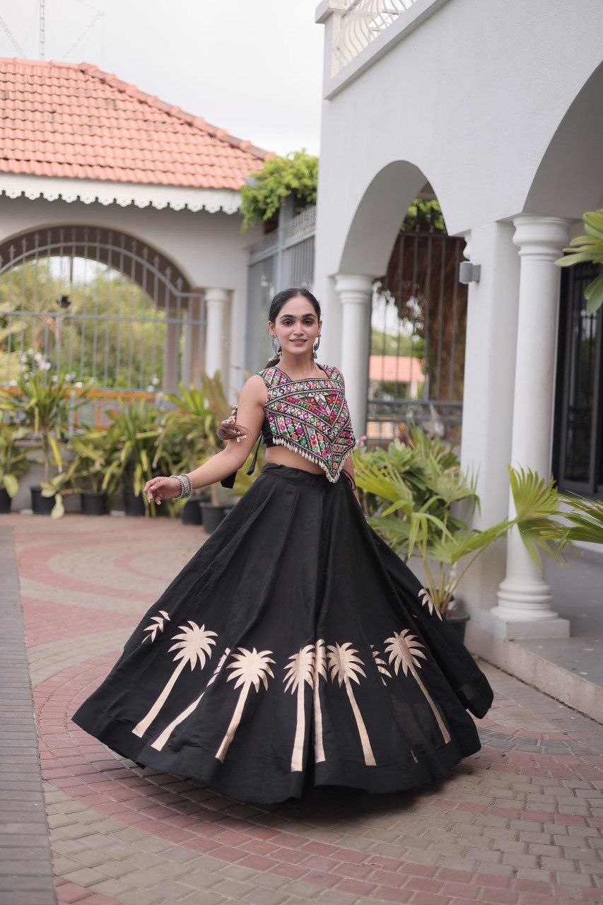 Cream Roman Silk Gota Work Designer Lehenga Set