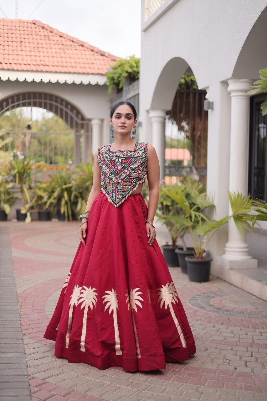 Cream Roman Silk Gota Work Designer Lehenga Set