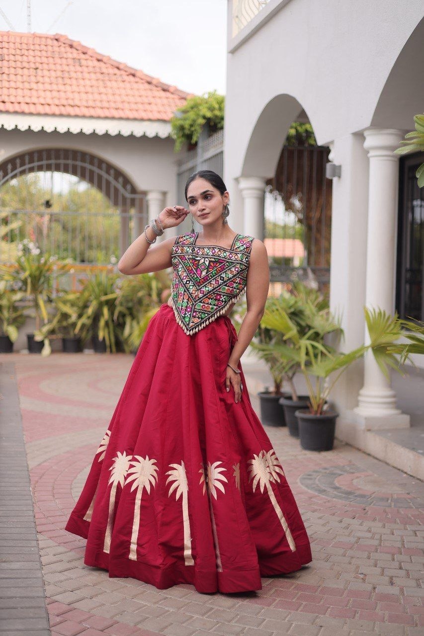 Cream Roman Silk Gota Work Designer Lehenga Set