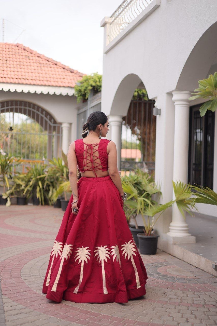Cream Roman Silk Gota Work Designer Lehenga Set